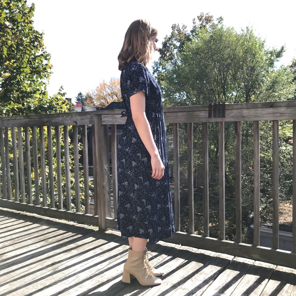 Vintage Midi Dress, size Small, Navy, 100% Rayon